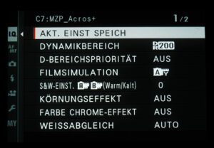 Benutzereinstellungen Fujifilm